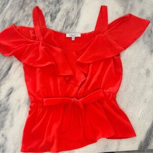 Sweet Rain Red Orange Ruffle Off-Shoulder Blouse